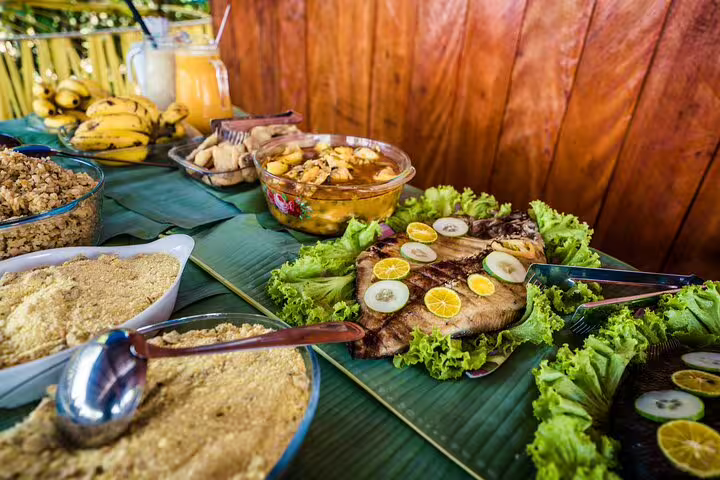 Delight in a tropical feast with fresh fruits and traditional dishes at Tapiri Rio Negro Lodge's jungle retreat.
