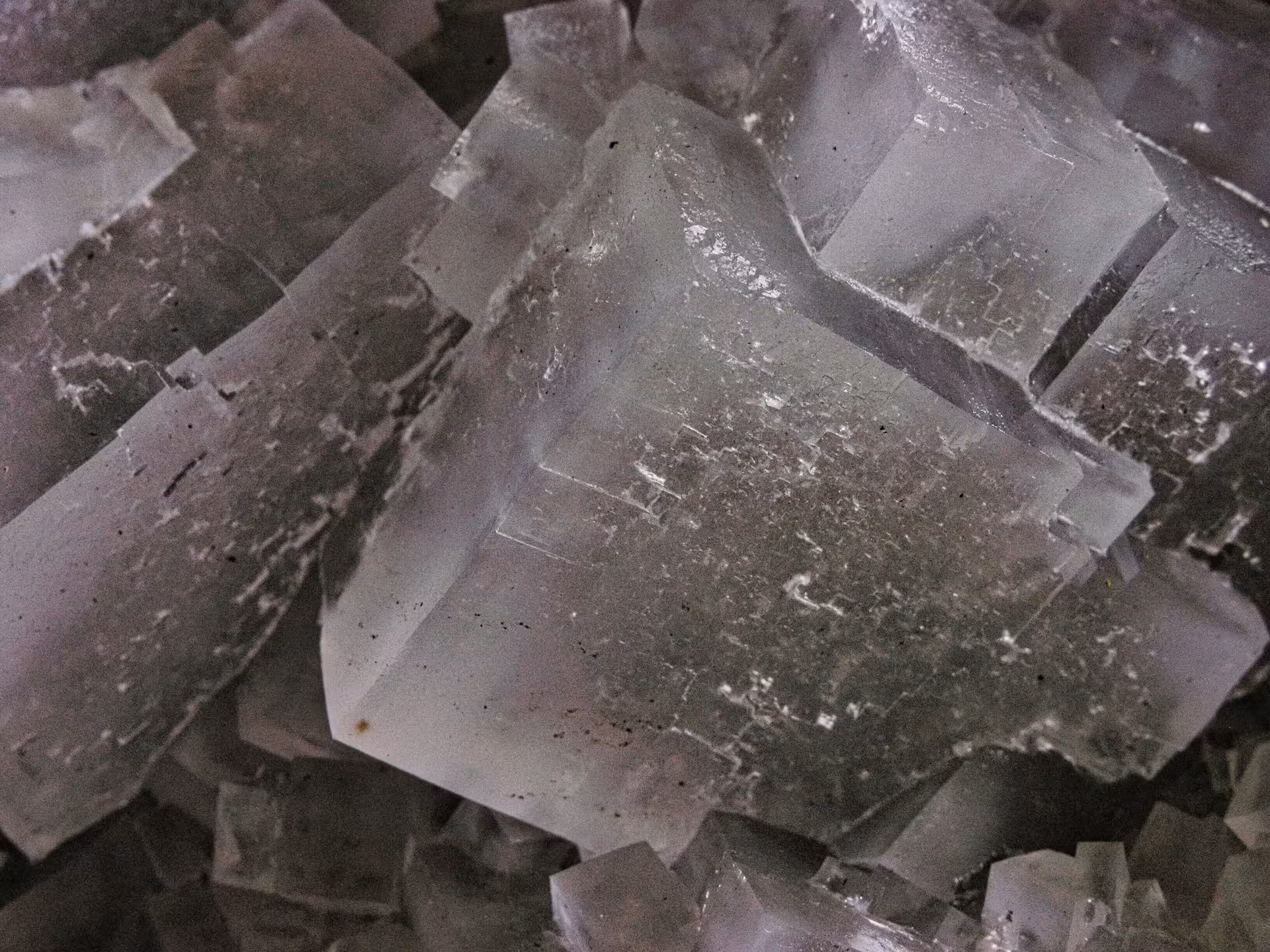 Close-up of ancient crystalline salt rock formations inside Turda Salt Mine on a guided tour from Cluj