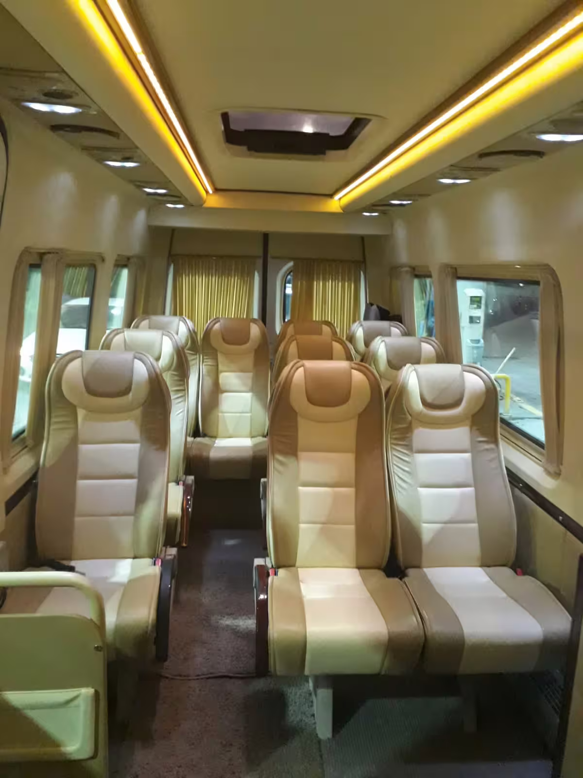 Comfortable tour minibus interior with reclining seats for Turkey 11-day private or small group travel