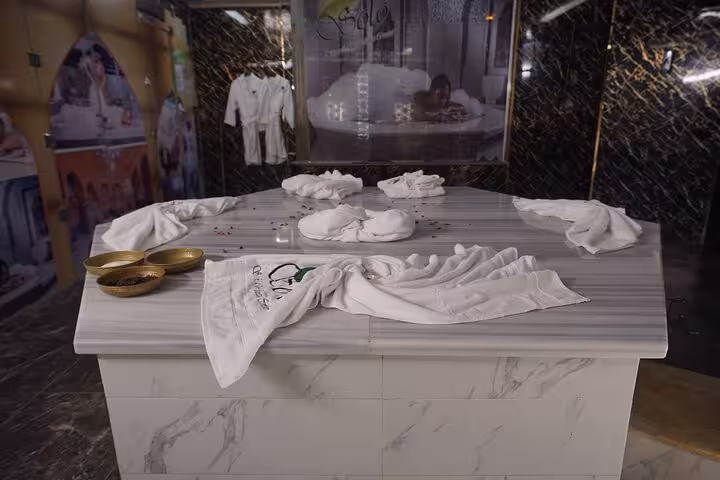 Heated marble massage table with towels in Sharm El Sheikh Turkish bath spa program full treatment