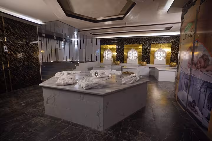 Traditional Turkish hammam in Sharm El Sheikh full treatment spa with marble table, steam and lights
