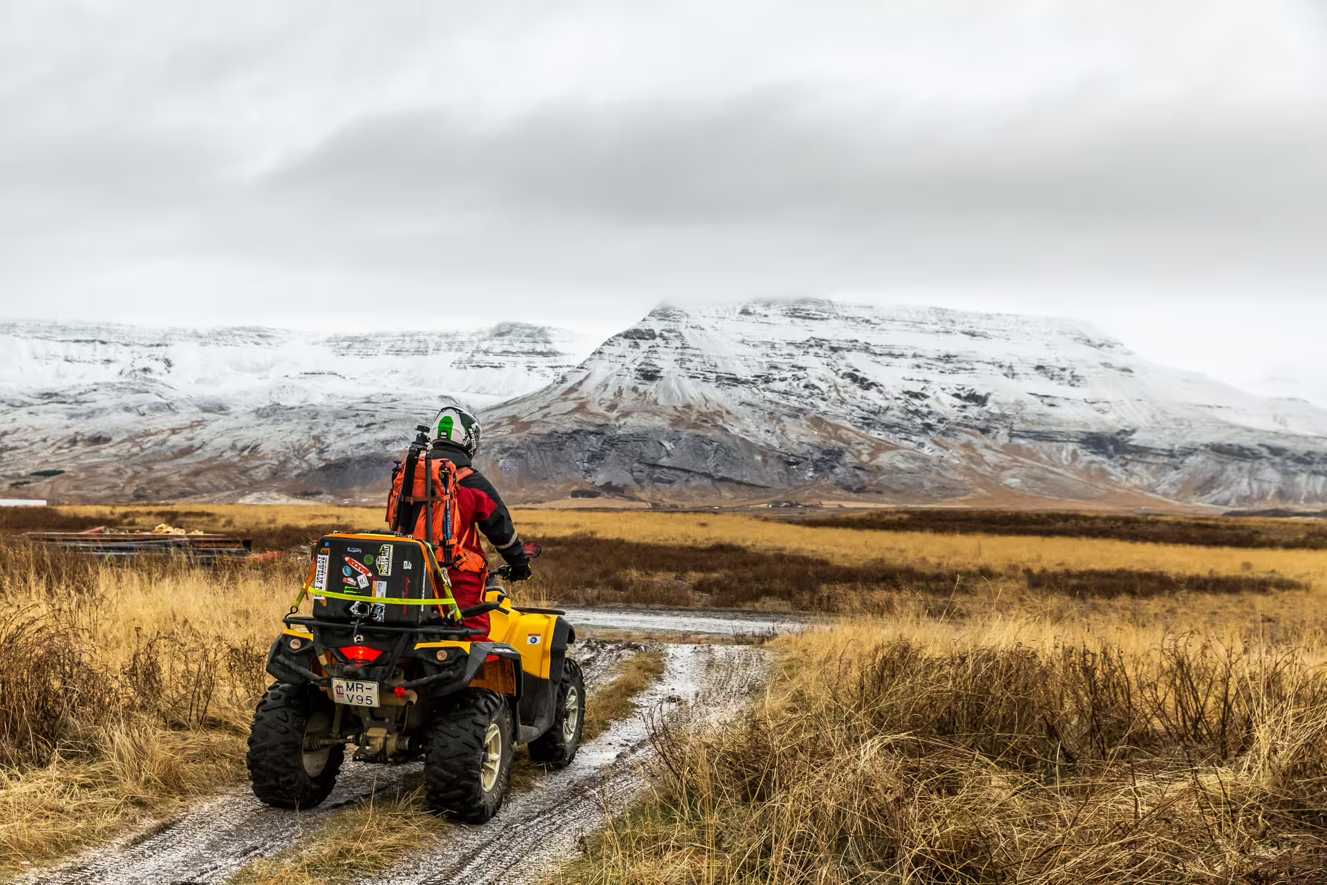 ATV rider explores scenic snowy peaks and rugged trails on a thrilling 2-hour Twin Peaks adventure tour.