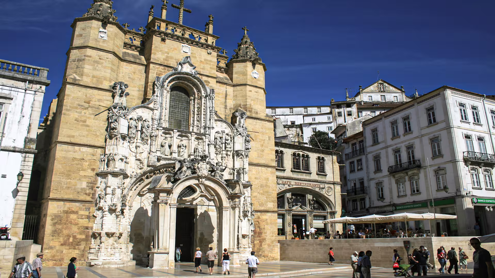 Historic architecture at the University of Coimbra, showcasing ornate details on a sunny day during a private tour in Portugal.