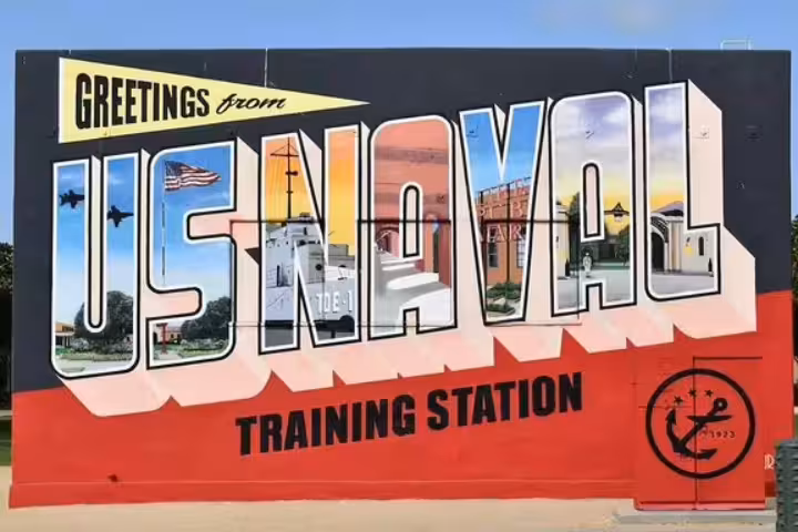Greetings from US Naval Training Station mural at Liberty Station San Diego