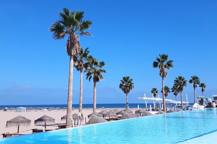 Valencia beachfront with palm trees and sea view, perfect coastal scenery on an e-bike tour route