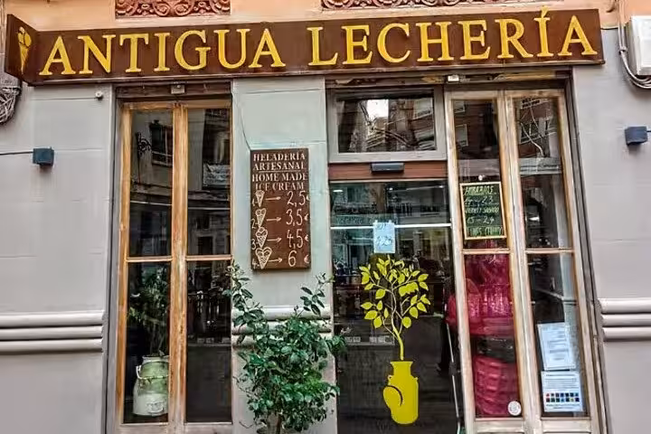 Antigua Lechería storefront stop on Valencia gourmet tapas tour by bike or on foot in the Old Town