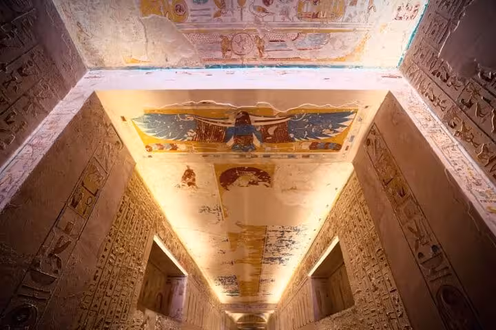 Painted tomb corridor in Valley of the Kings, Luxor day trip from Hurghada with entrance tickets