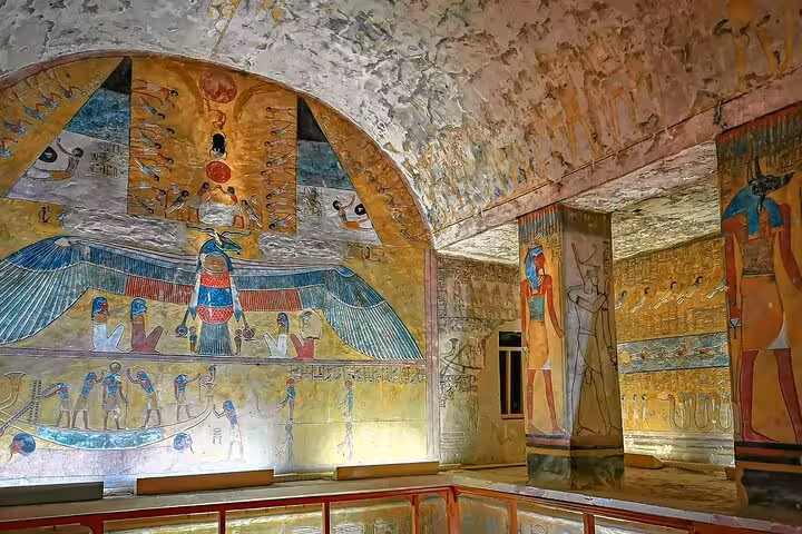 Colorful tomb murals in Valley of the Kings, included entrance tickets on full-day Luxor tour from Hurghada