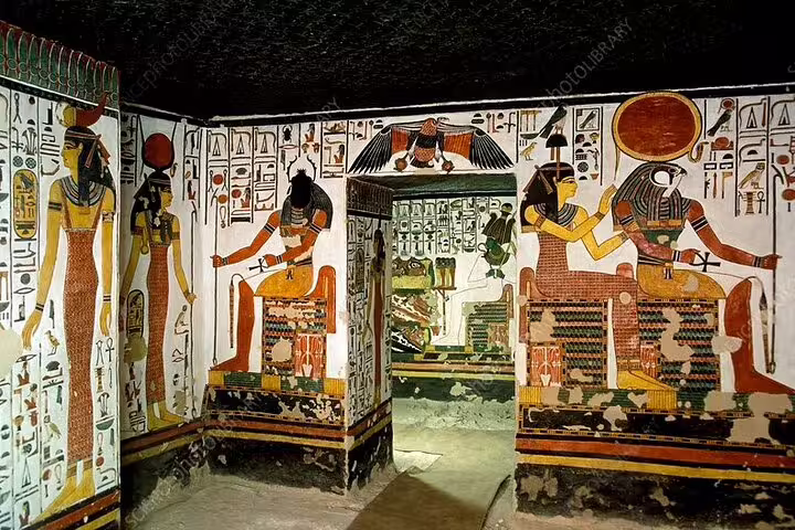 Valley of the Queens tomb wall paintings in Luxor, visited on Hurghada to Luxor day tour by bus