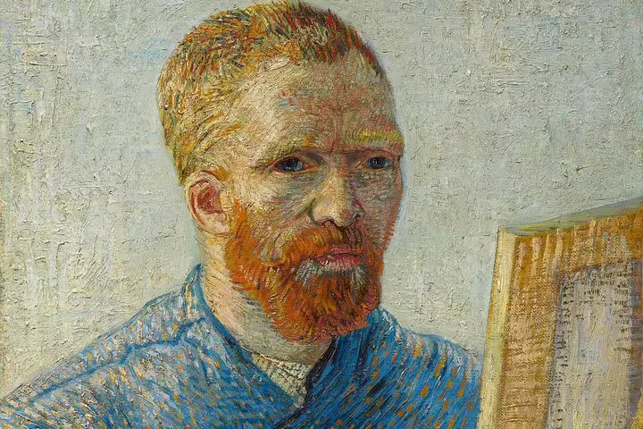 Close-up of Van Gogh self-portrait artwork seen on Amsterdam Van Gogh Museum guided tour, no tickets