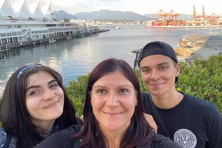 Friends selfie at Vancouver Harbour near Canada Place, perfect for a Gastown scavenger hunt walking tour