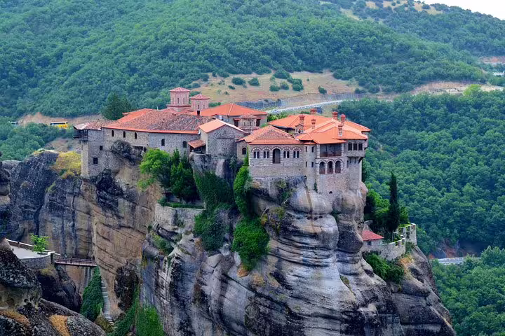 Varlaam Monastery atop dramatic Meteora cliffs, panoramic view on a private full-day Meteora tour in Greece