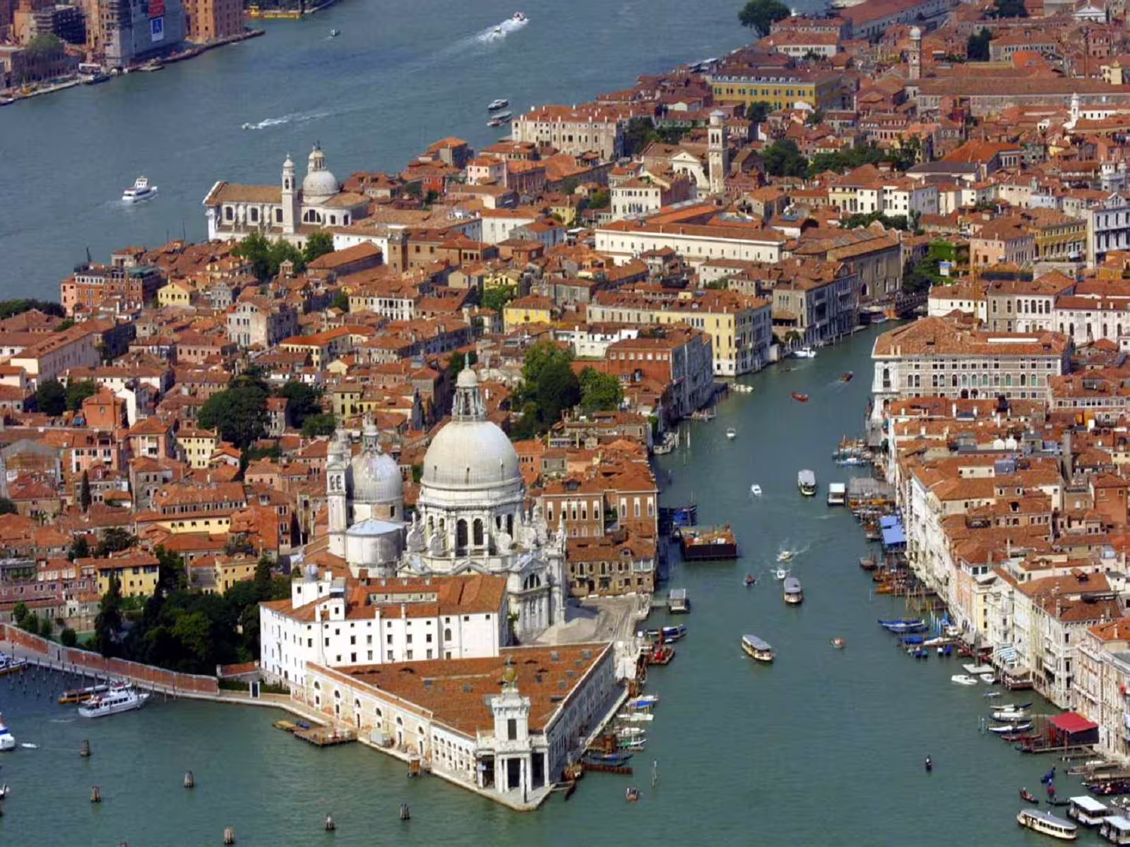Aerial view of Venice Grand Canal and Santa Maria della Salute, key sights explored on a 3 hours Venice walking tour