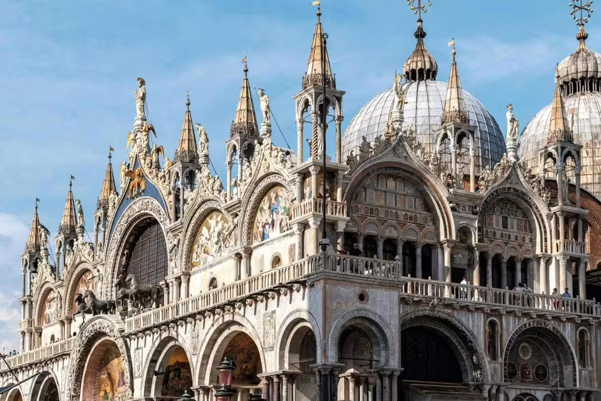 Ornate façade and domes of St. Mark’s Basilica captured on a private Venice highlights walking tour with skip-the-line bell tower access