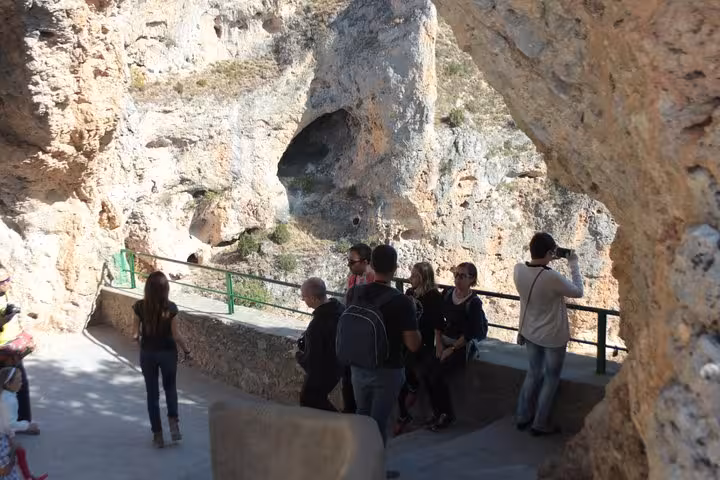 Viewpoint at Ventano del Diablo gorge with travelers on the Cuenca excursion, Castilla-La Mancha