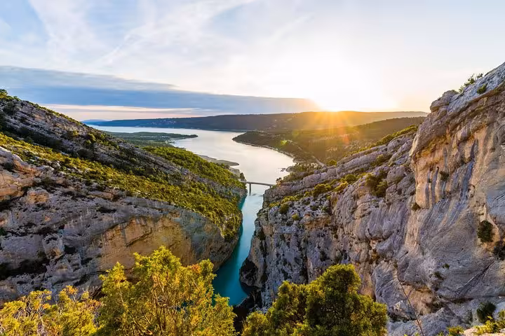 Stunning view of the Verdon Gorge at sunset, showcasing the breathtaking landscape of Europe's Grand Canyon.