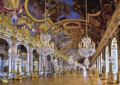 Hall of Mirrors at Palace of Versailles with chandeliers and gilded ceilings on a grand guided tour