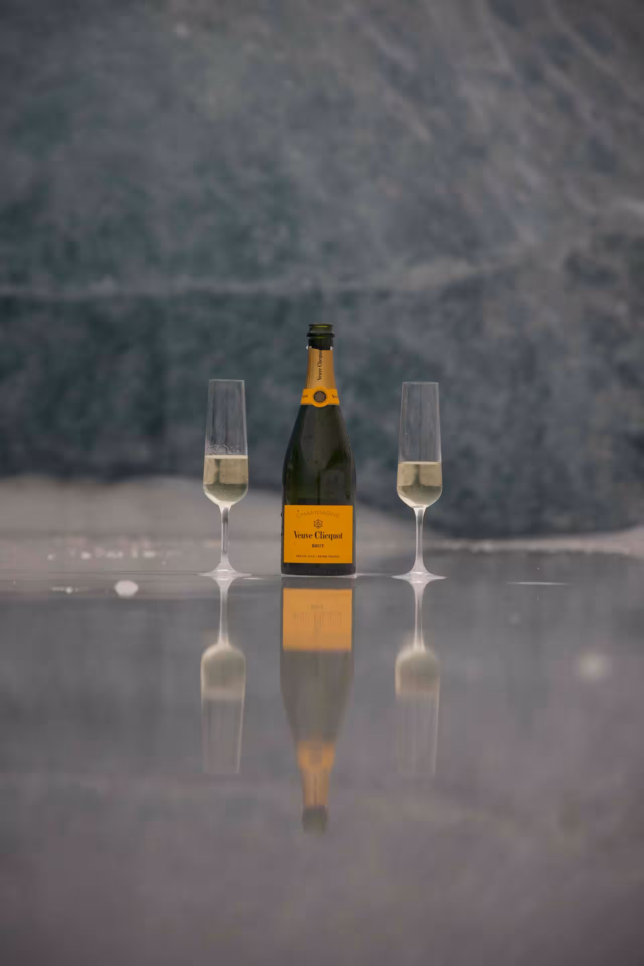 Veuve Clicquot champagne celebration on glacier lagoon Iceland sunrise proposal tour Blue Lagoon experience