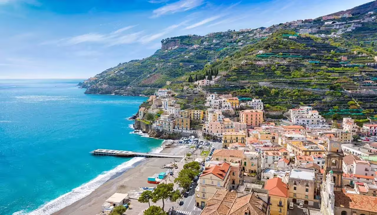 Vietri sul Mare hillside village and coastline panorama, highlight of Amalfi Coast private tour from Naples