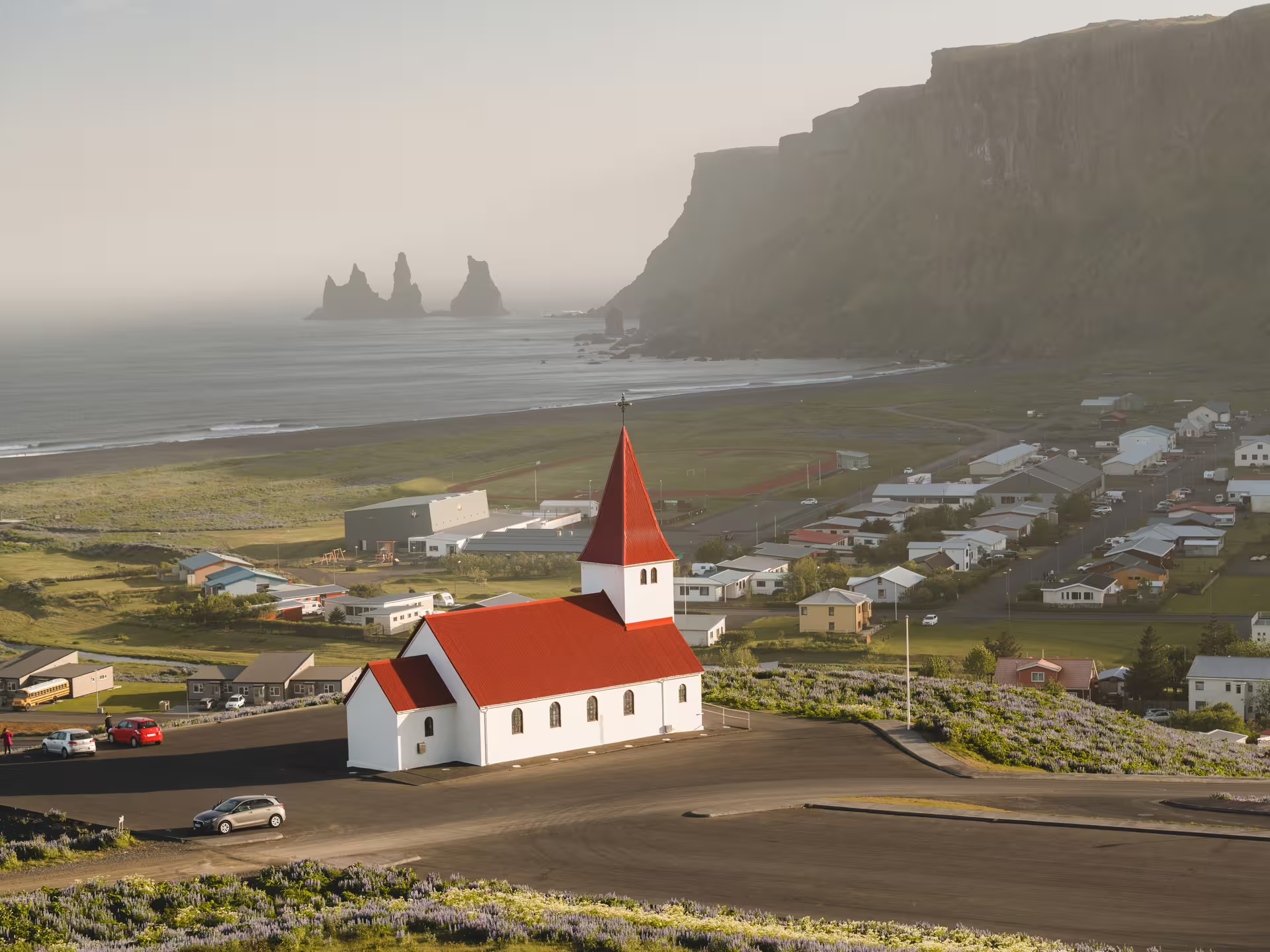 A picture of Vik i Myrdal taken from a nearby hill.