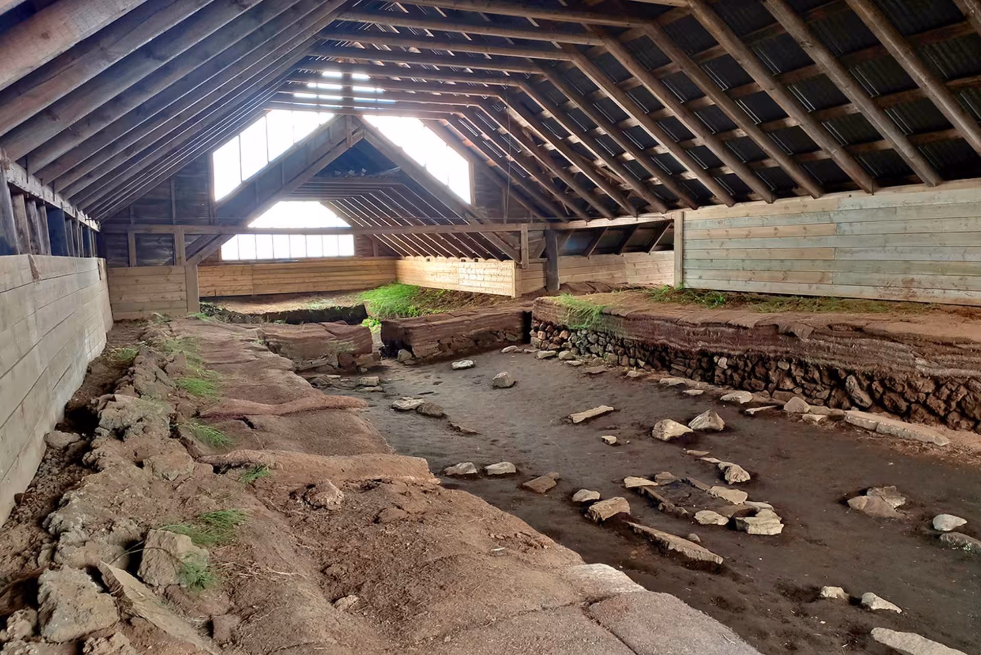 Excavated Viking longhouse ruins at Stöng in Þjórsárdalur Valley, Iceland, visited on a private tour