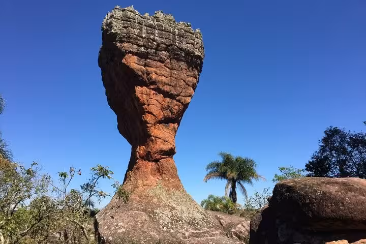 Unique sandstone formation in Vila Velha State Park resembles a goblet, showcasing Brazil's natural geological wonders.