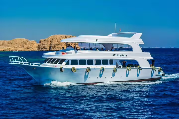 VIP boat cruising the Red Sea to Ras Mohamed and White Island, Sharm El Sheikh snorkeling day trip