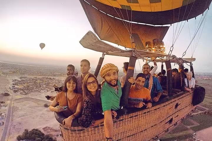VIP Luxor hot air balloon basket selfie at sunrise, small group ride with hotel pickup from all Luxor hotels