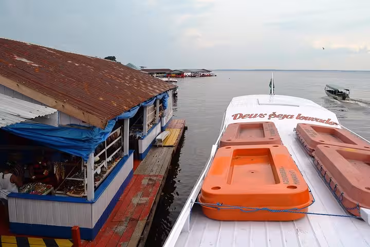 Roof view of VIP speedboat near Santa Rosa border en route to Iquitos Peru Amazon River crossing