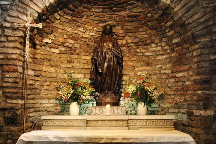 Virgin Mary statue and altar at House of Mary near Ephesus on all-inclusive biblical tour with lunch