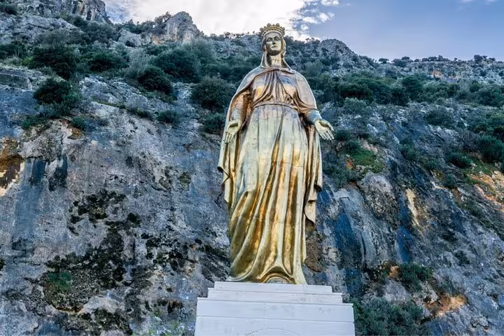 Golden Virgin Mary statue at Mount Koressos near Ephesus, visited on Kusadasi port private tour