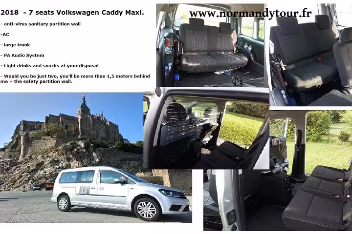 2018 Volkswagen Caddy Maxi 7-seat minivan interior and exterior for Normandy private day tours