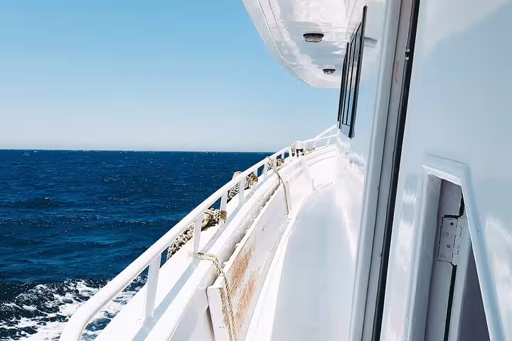White cruise boat deck sailing on the Red Sea in Sharm El Sheikh, ideal for dinner cruise by boat