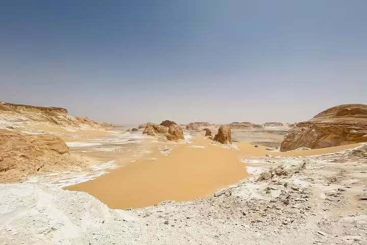 White Desert near Bahariya Oasis with chalk rock formations and sand dunes on private 4x4 desert safari