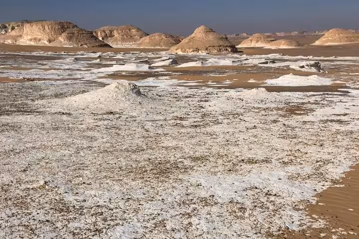 White Desert Egypt chalk formations and salt flats, scenic stop on 3-day desert camping safari from Cairo