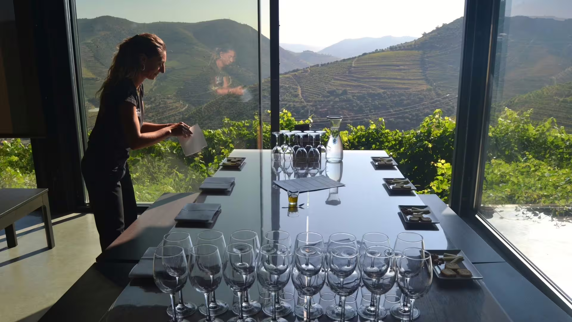 Image of a wine tasting table being prepared