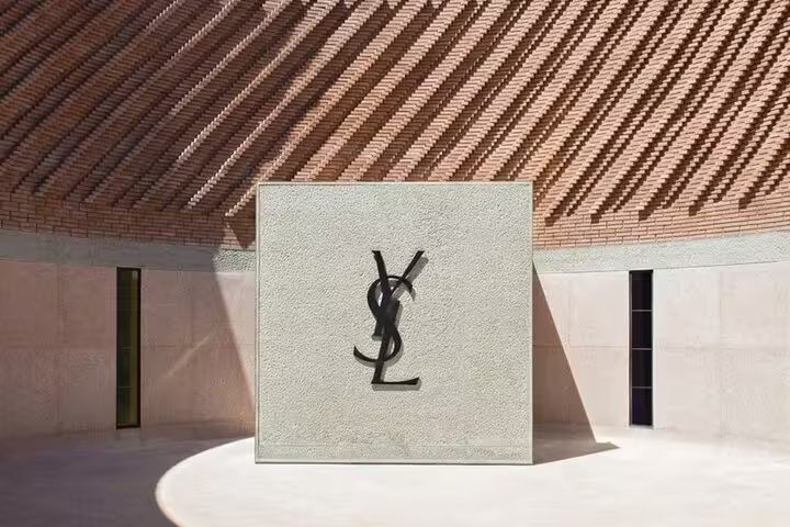 YSL Museum Marrakech exterior with Yves Saint Laurent logo, included in a full-day Marrakech sightseeing tour