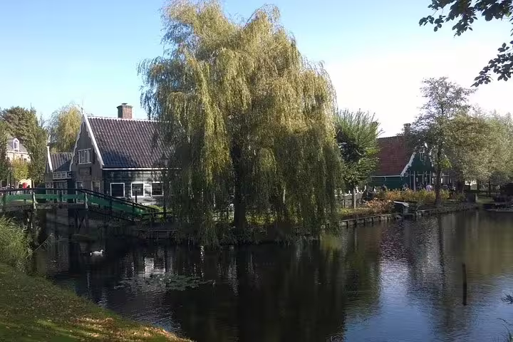 Scenic canal and willow tree at Zaanse Schans village stop on a private countryside day tour from Amsterdam