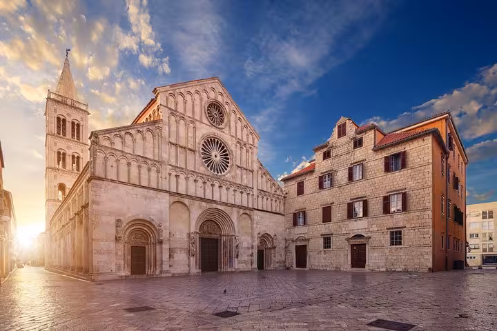 Sunrise view of Zadar Cathedral and old town square, a Dalmatian highlight on the Budapest to Dubrovnik route