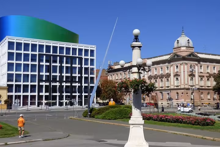 Modern and historic buildings at Zagreb city center square, seen on a 2-hour private walking tour
